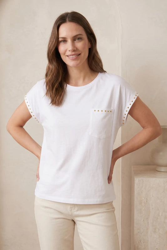 Camiseta Básica para Mujer con Tachas Decorativas