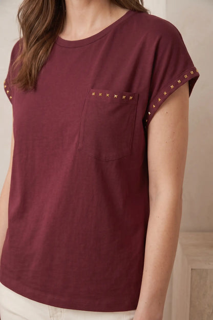 Camiseta Básica para Mujer con Tachas Decorativas