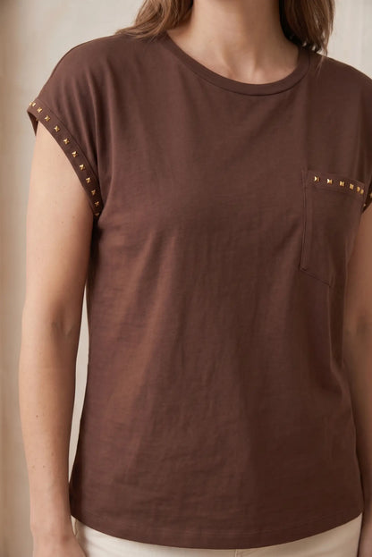 Camiseta Básica para Mujer con Tachas Decorativas