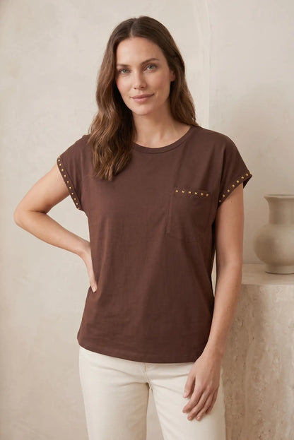 Camiseta Básica para Mujer con Tachas Decorativas