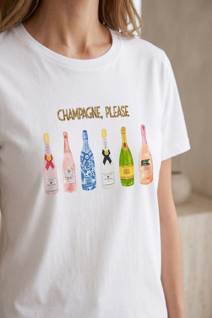 Camiseta Mujer Blanca Champagne Manga Corta 100% Algodón