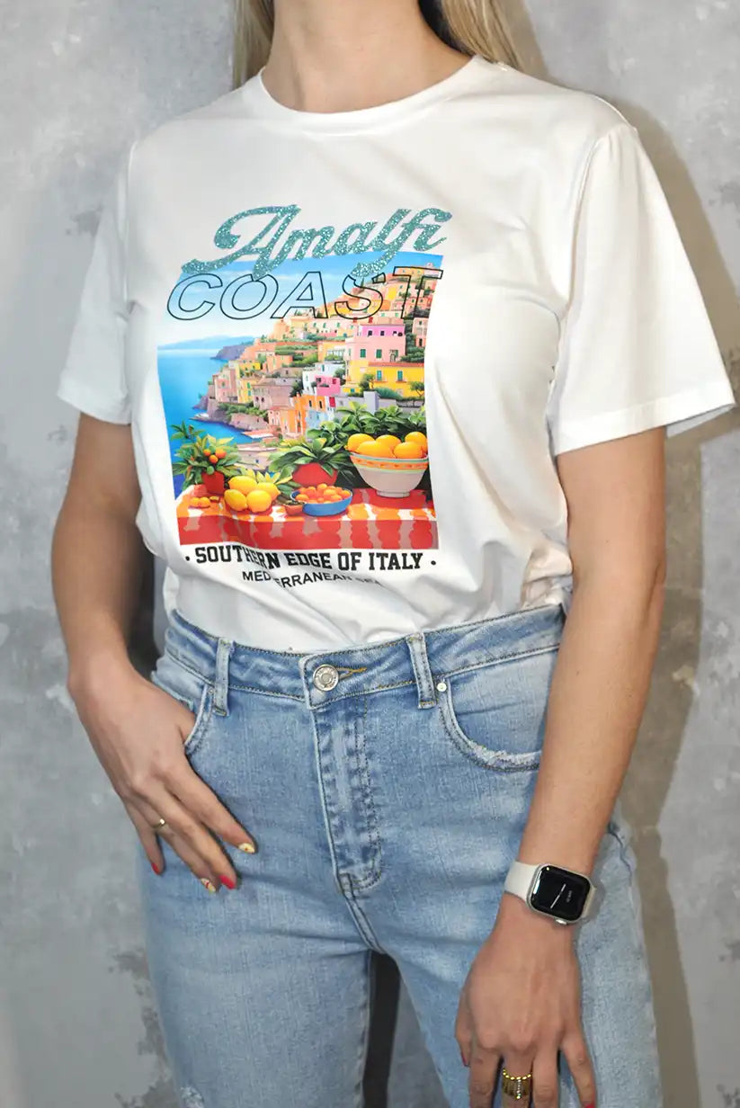 Camiseta Mujer Costa Amalfitana | Paisaje Mediterráneo Verano 2025 - CHICA del Sur