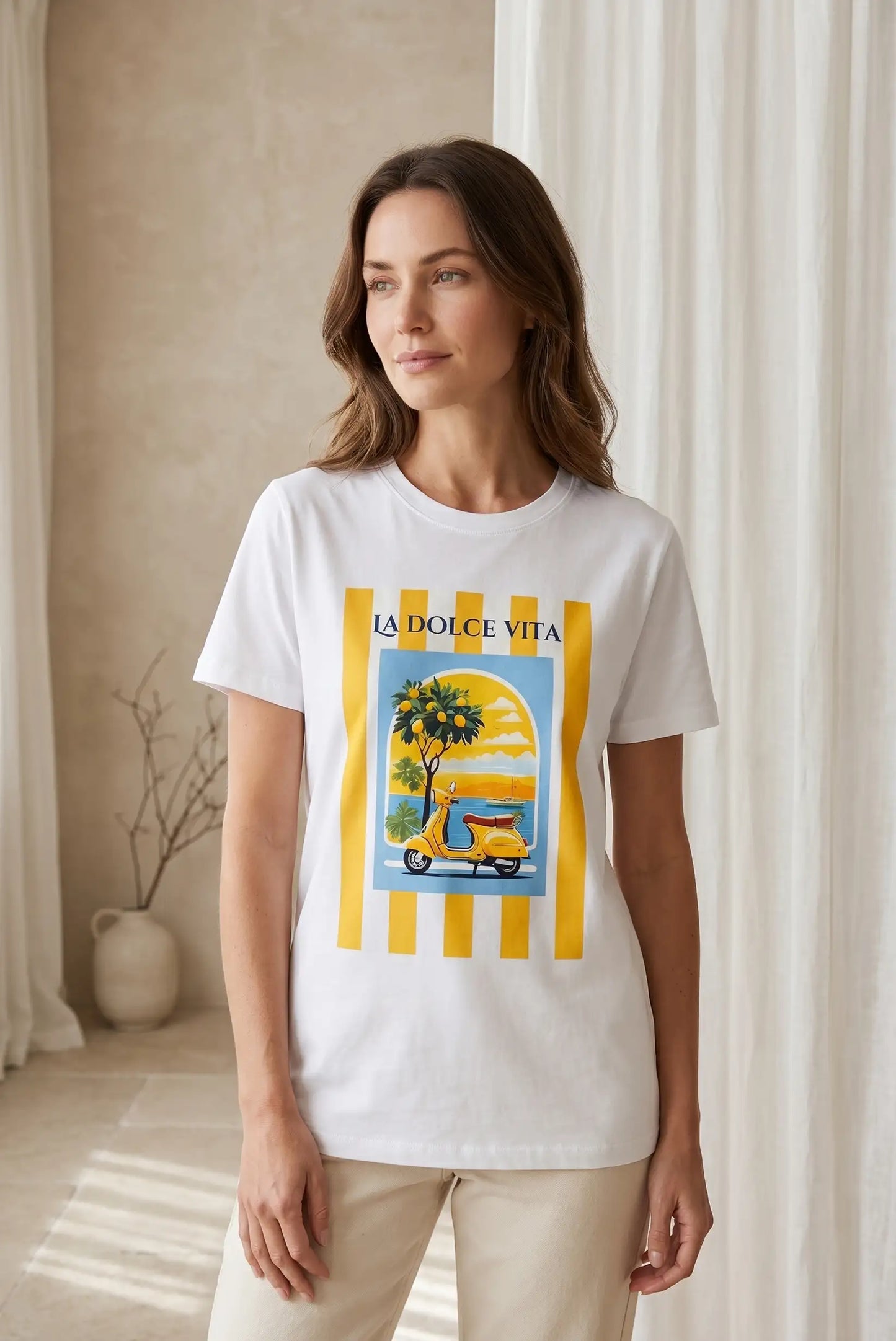 Camiseta Mujer Blanca La Dolce Vita Manga Corta Algodón