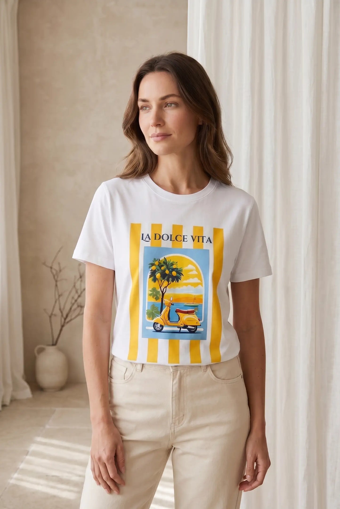 Camiseta Mujer Blanca La Dolce Vita Manga Corta Algodón