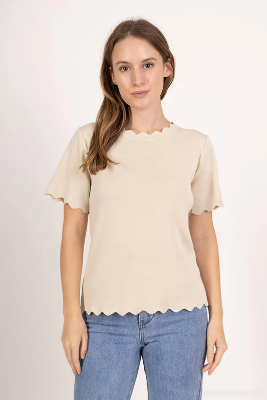 Top mujer Manga Corta ondulada Beige