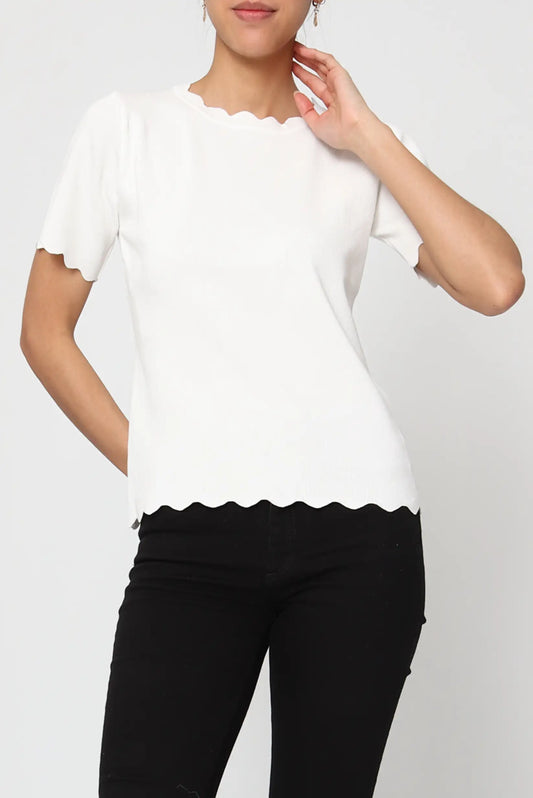 Top Mujer Blanco manga Corta ondulada