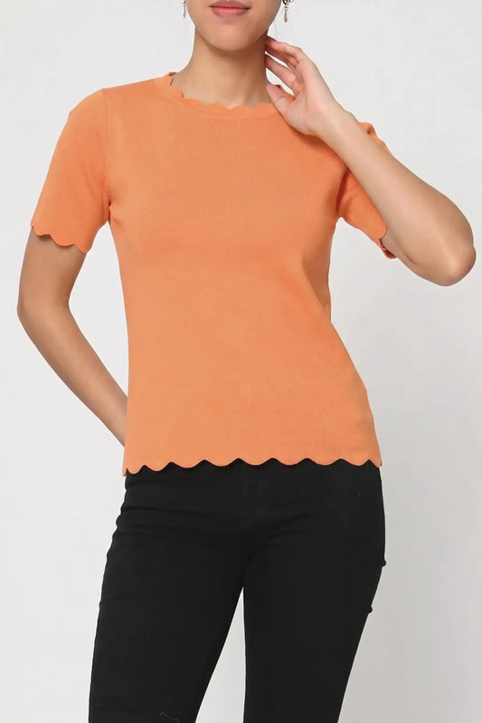 Top mujer Manga Corta Ondulada Naranja Mandarina