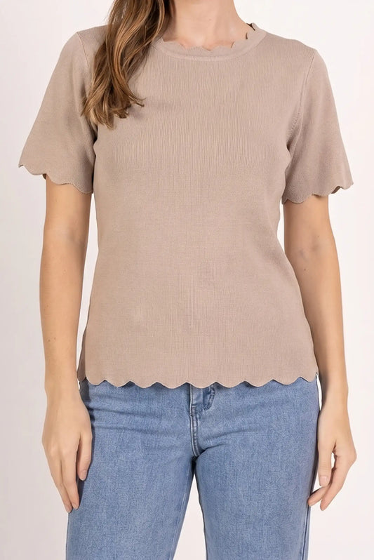 Top mujer Manga Corta Ondulada Taupe