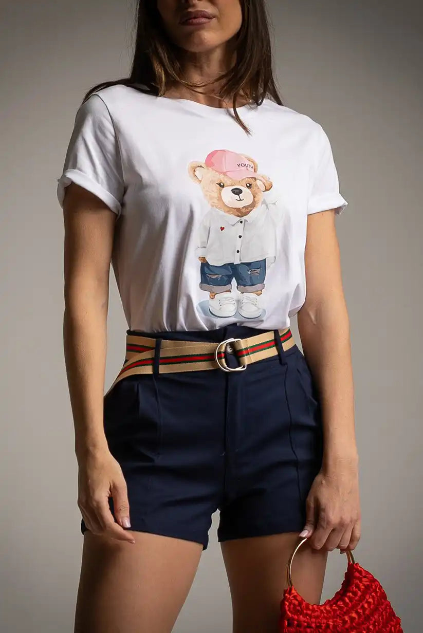 Camiseta blanca mujer osito bear – tendencia divertida y cómoda - CHICA del Sur