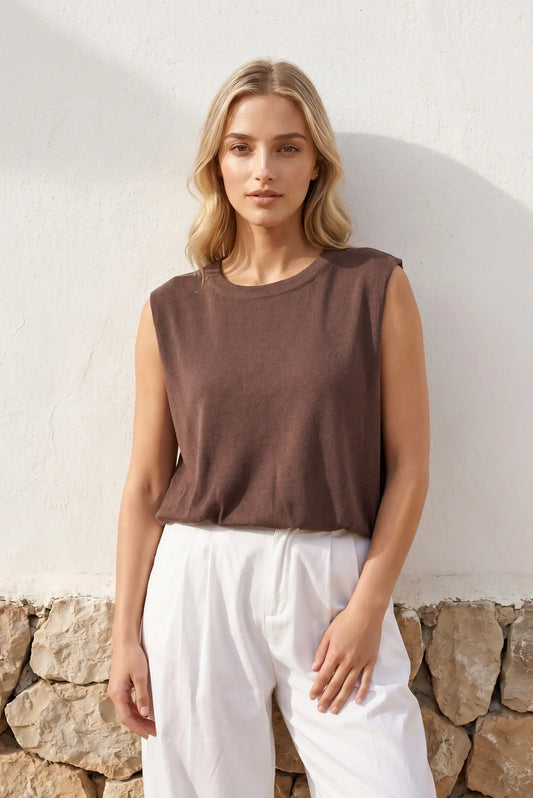 Camiseta de Mujer Sin Mangas Marrón Chocolate | Viscosa