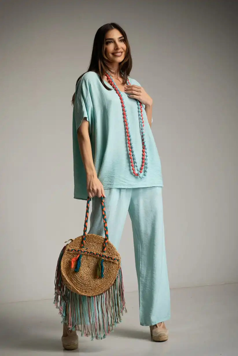 Camiseta oversize turquesa con puntilla espalda - CHICA del Sur