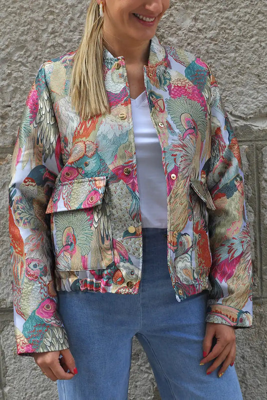 Cazadora bomber jacquard metalizada multicolor – estilo primavera verano