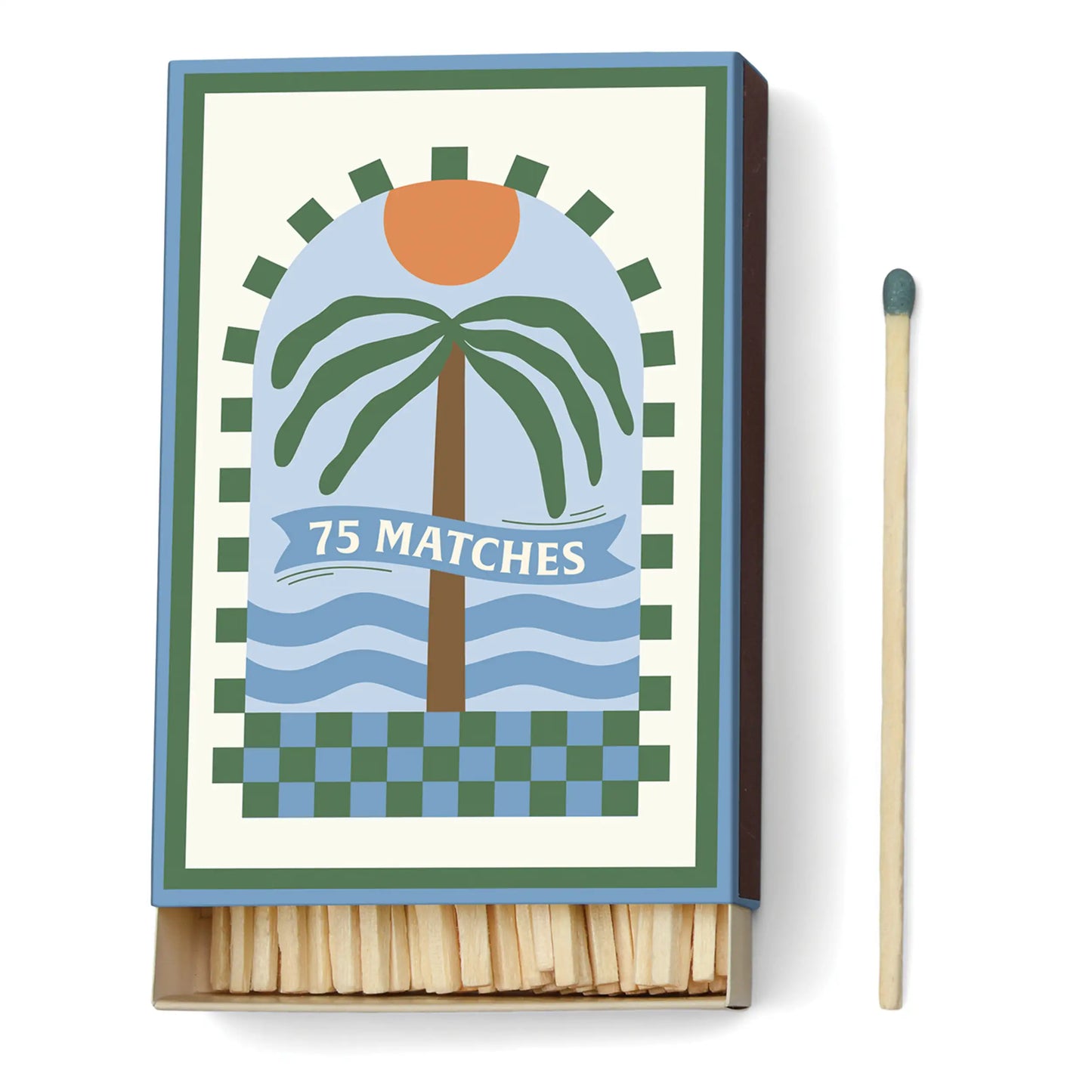 Caja de cerillas Paddywax con diseño de palmera y texto '75 matches', imagen de producto CHICA del Sur