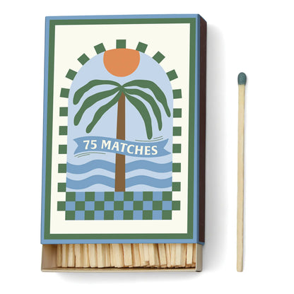 Caja de cerillas Paddywax con diseño de palmera y texto '75 matches', imagen de producto CHICA del Sur