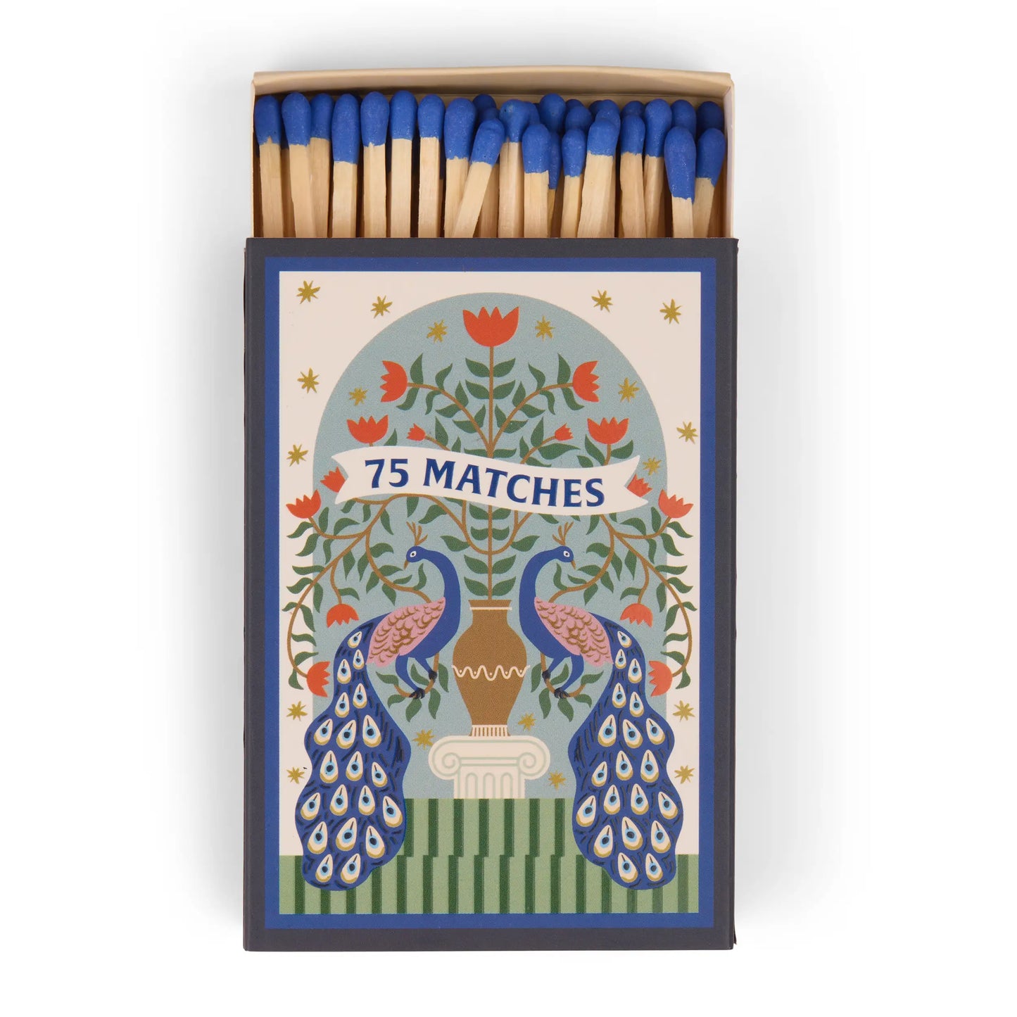 Caja de cerillas decorativa con diseño de pavos reales y cabezas azules, CHICA del Sur.
