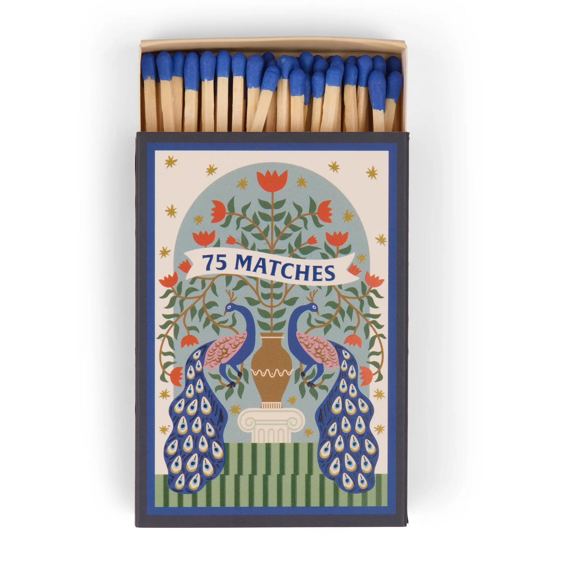 Caja de cerillas decorativa con diseño de pavos reales y cabezas azules, CHICA del Sur.