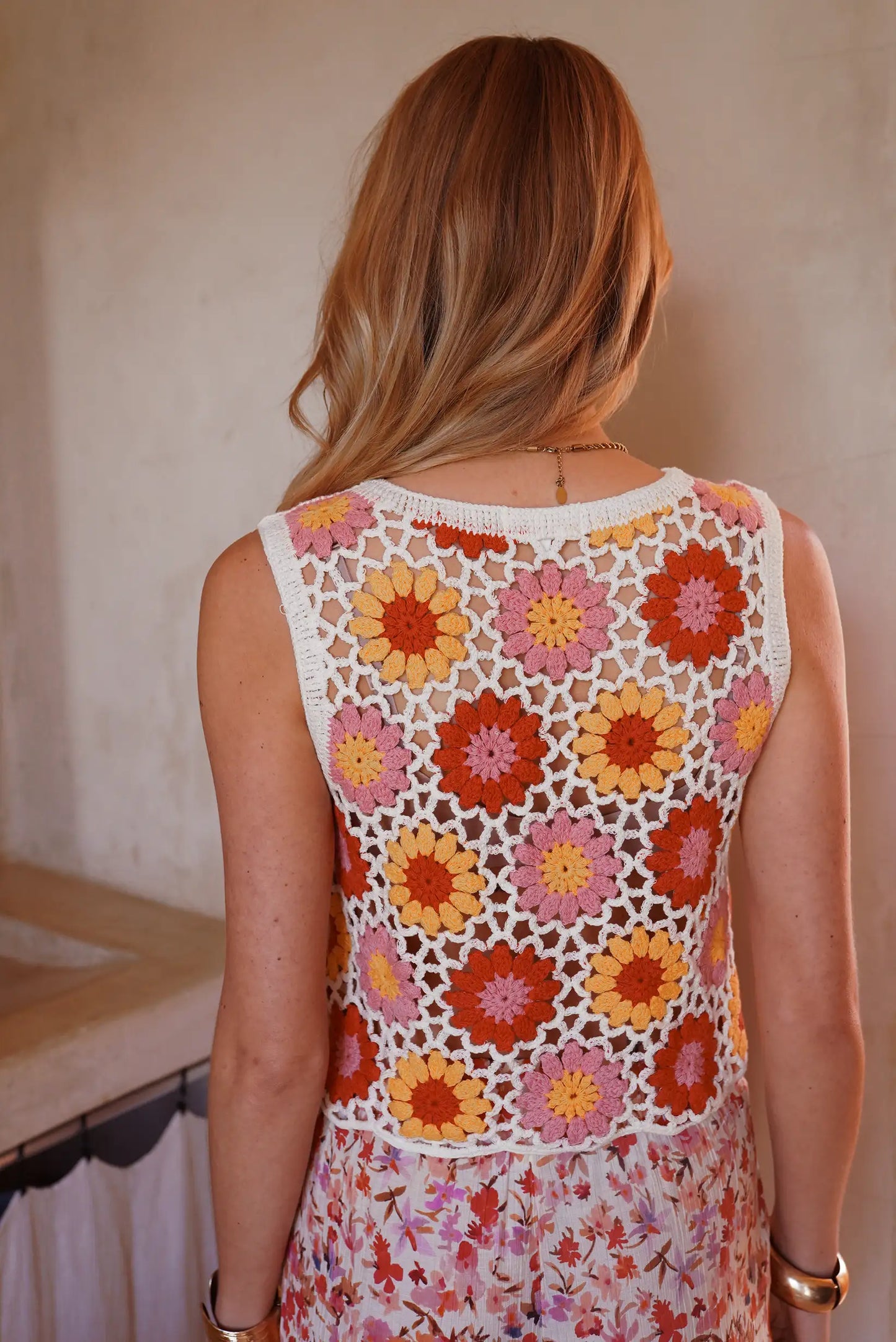 Chaleco Crochet Mujer con Flores Multicolor 95% Algodón