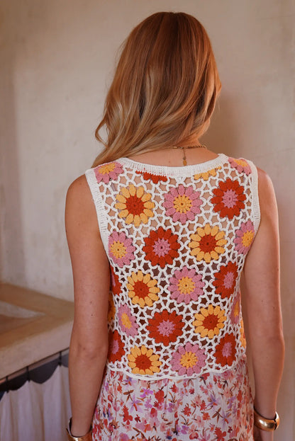 Chaleco Crochet Mujer con Flores Multicolor 95% Algodón