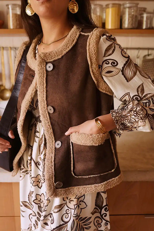 Chaleco Marrón Borreguito Mujer Estilo Boho Otoño Cozy Chic - CHICA del Sur