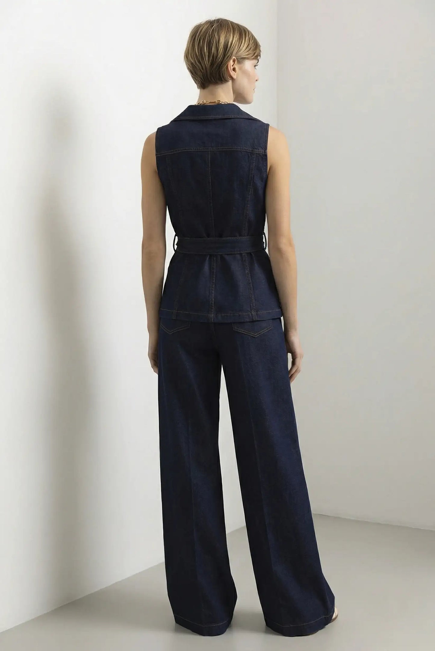 Chaleco vaquero mujer CHICA del Sur, sin mangas, moda casual, vista trasera