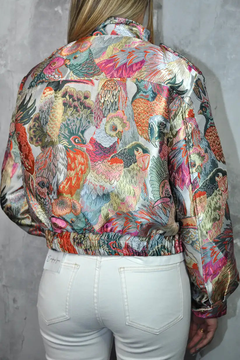 Chaqueta bomber Taylor jacquard metalizada con estampado exótico - CHICA del Sur