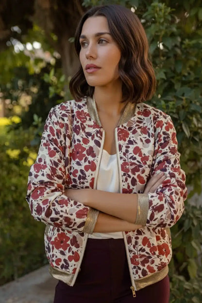 Chaqueta Bomber Floral Mujer Tonos Tierra Elegante y Cómoda - CHICA del Sur