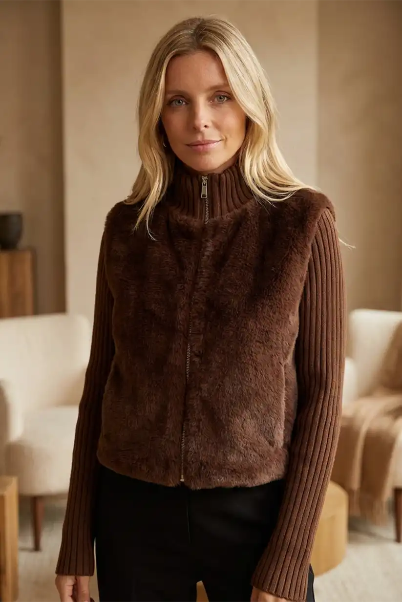 Chaqueta de pelo sintético marrón chocolate Chamonix - CHICA del Sur