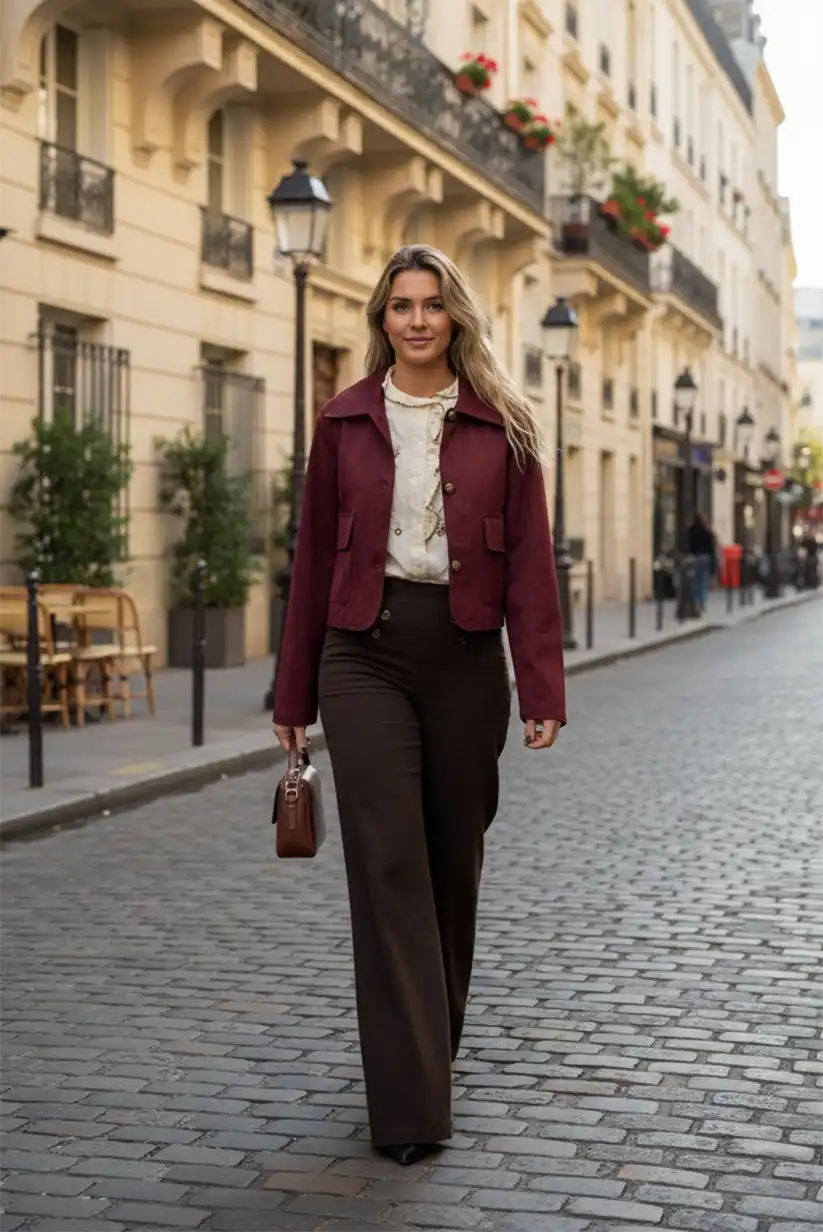 Chaqueta corta de antelina burdeos para mujer - CHICA del Sur