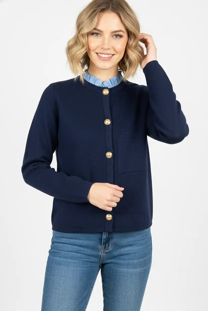 Chaqueta Mujer Azul Viscosa con Detalle en el Cuello Elegante - CHICA del Sur