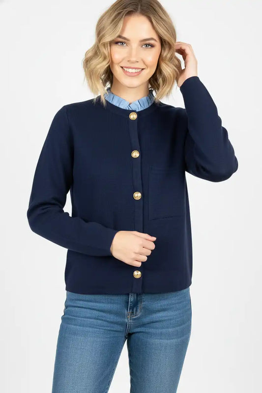 Chaqueta Mujer Azul Viscosa con Detalle en el Cuello Elegante