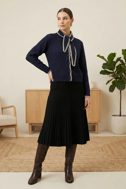 Chaqueta mujer azul marino con lazo abotonada - CHICA del Sur