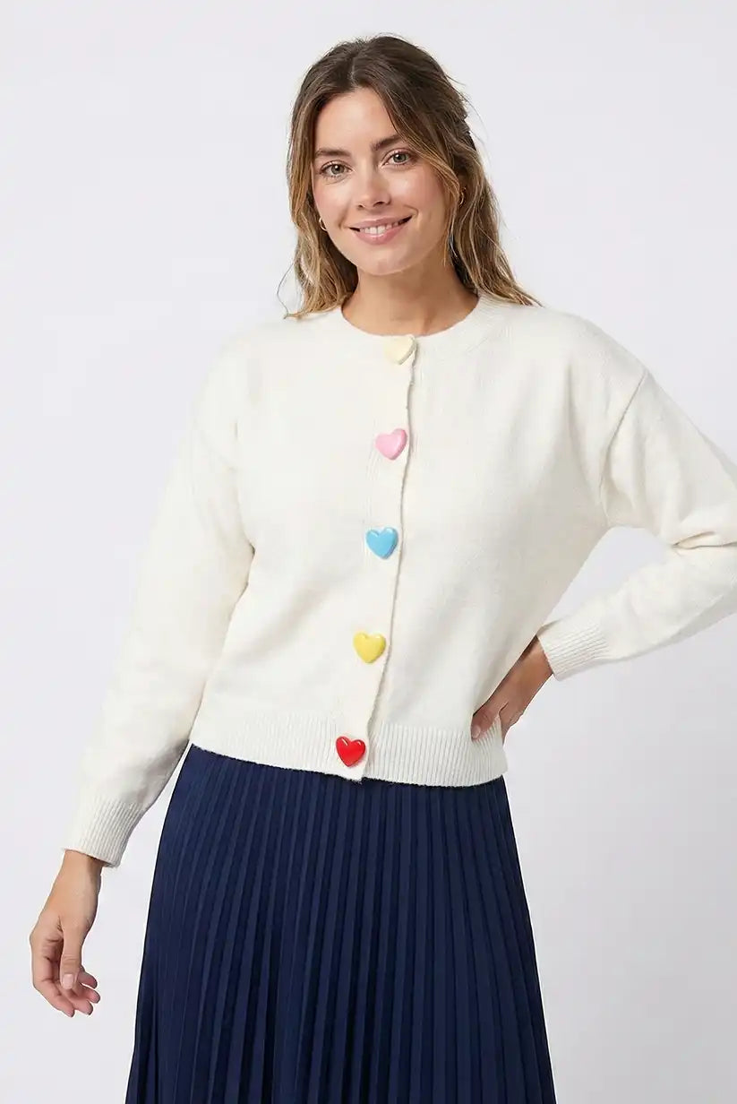 Chaqueta beige de mujer con corazones multicolor - CHICA del Sur