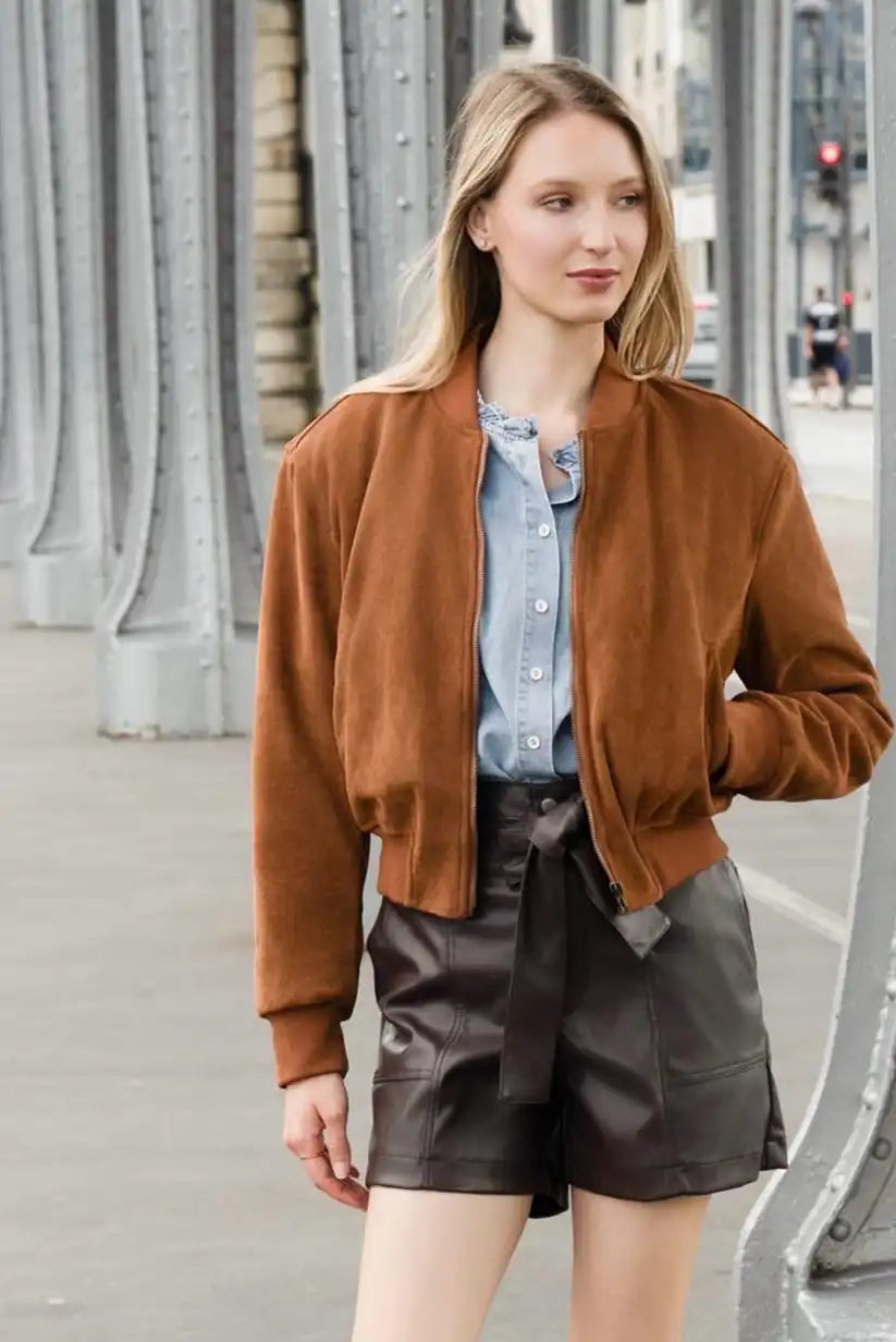 Chaqueta Bomber Mujer Camel Otoño con Cremallera Moderna - CHICA del Sur