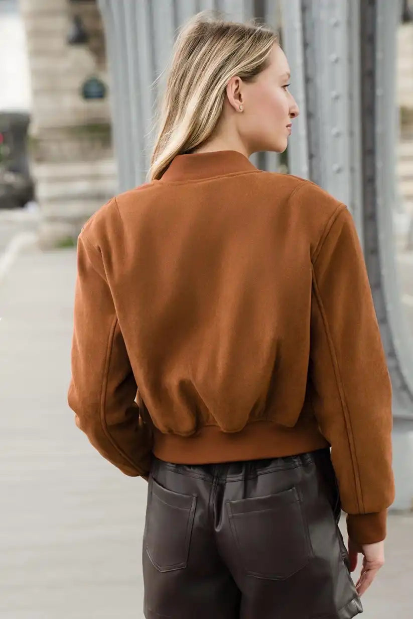 Chaqueta Bomber Mujer Camel Otoño con Cremallera Moderna - CHICA del Sur