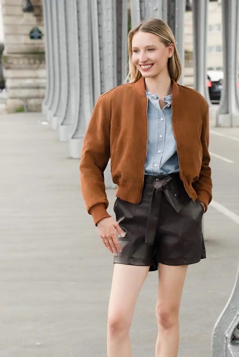 Chaqueta Bomber Mujer Camel Otoño con Cremallera Moderna - CHICA del Sur