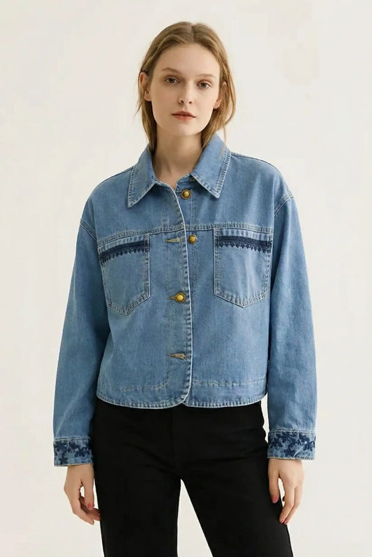 Chaqueta vaquera denim mujer primavera con detalles bordados, moda casual CHICA del Sur
