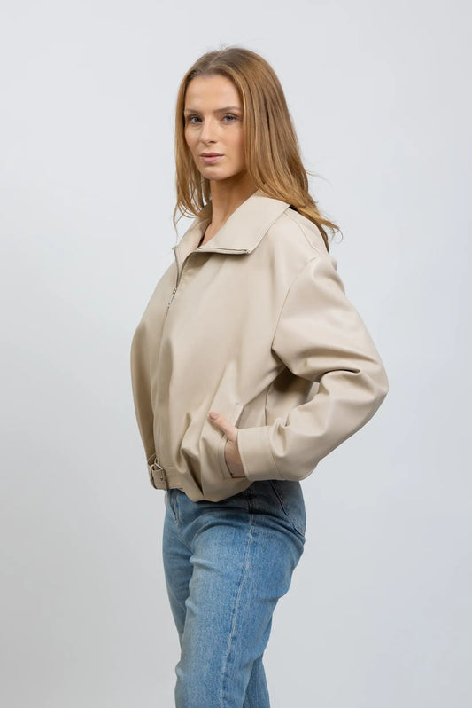 Chaqueta Mujer tipo cuero Beige Estilo Blouson | Entretiempo Primavera