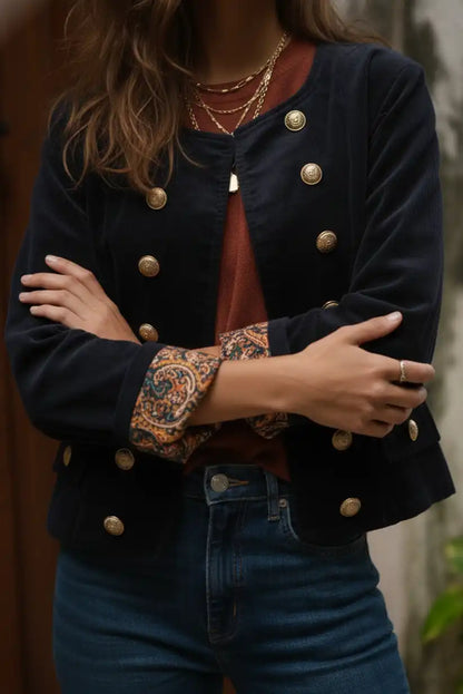 Chaqueta azul marino estilo militar con botones dorados - CHICA del Sur