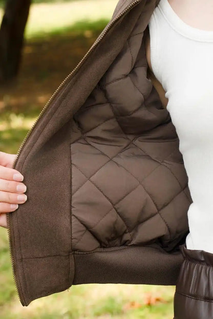 Chaqueta Bomber Mujer Marrón Chocolate Otoño con Cremallera Moderna - CHICA del Sur