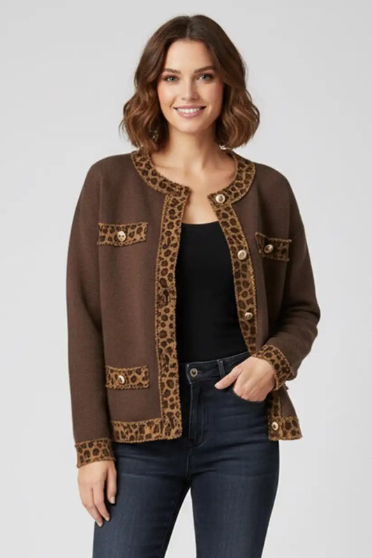 Chaqueta Mujer Marrón Chocolate Animal Print Elegante y Moderna