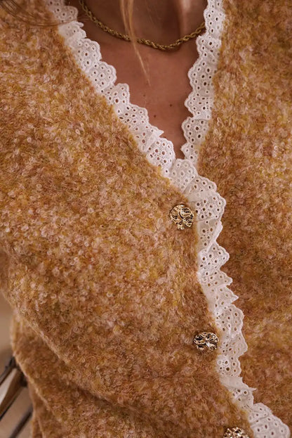 Chaqueta Mostaza Mujer con Encaje y Botones Joya Bouclé Vintage - CHICA del Sur