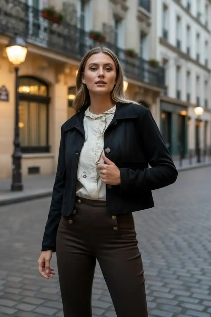 Chaqueta corta de antelina negra para mujer - CHICA del Sur