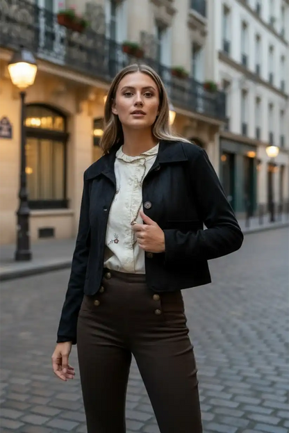Chaqueta corta de antelina negra para mujer - CHICA del Sur