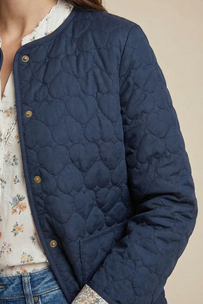 Chaqueta acolchada azul navy para mujer con estampado de corazones, estilo primavera