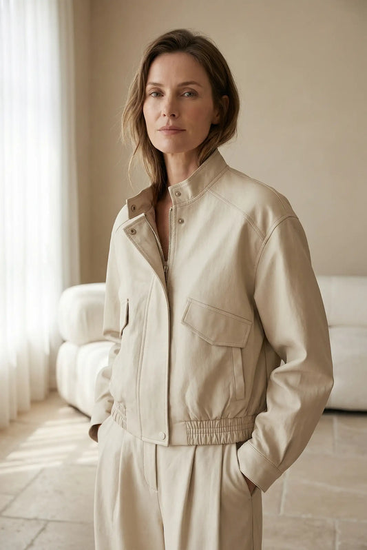 Chaqueta Mujer tipo cuero Beige Primavera