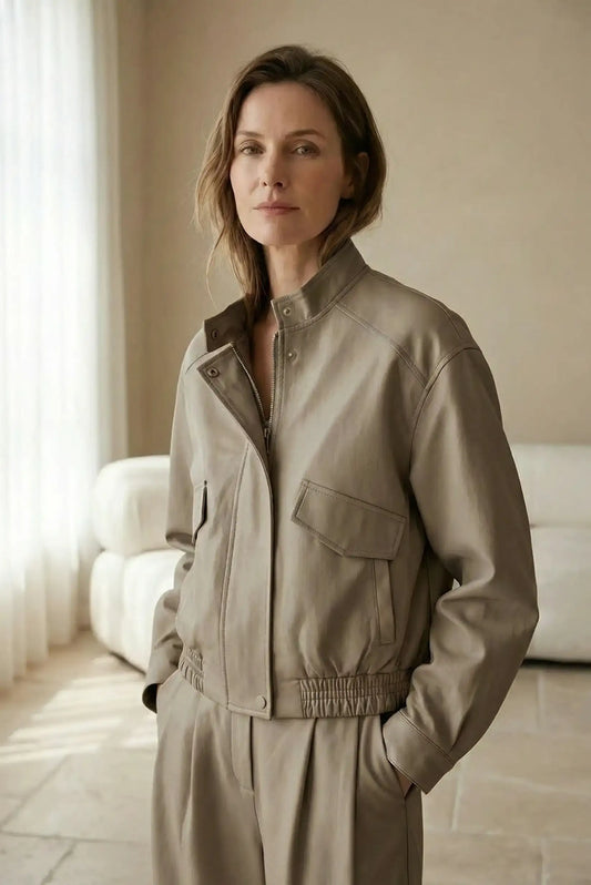 Chaqueta Mujer tipo cuero Taupe Primavera