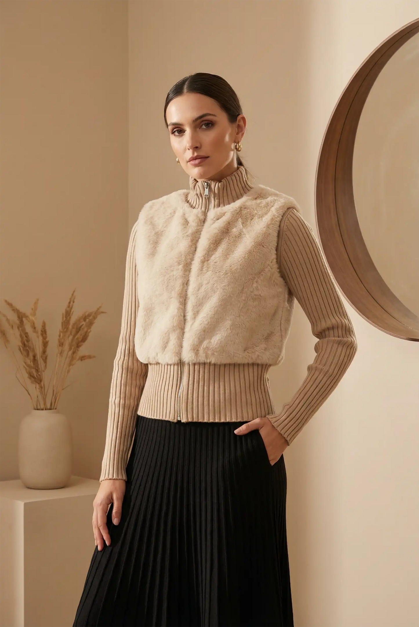 Chaqueta de pelo sintético Beige Chamonix - CHICA del Sur