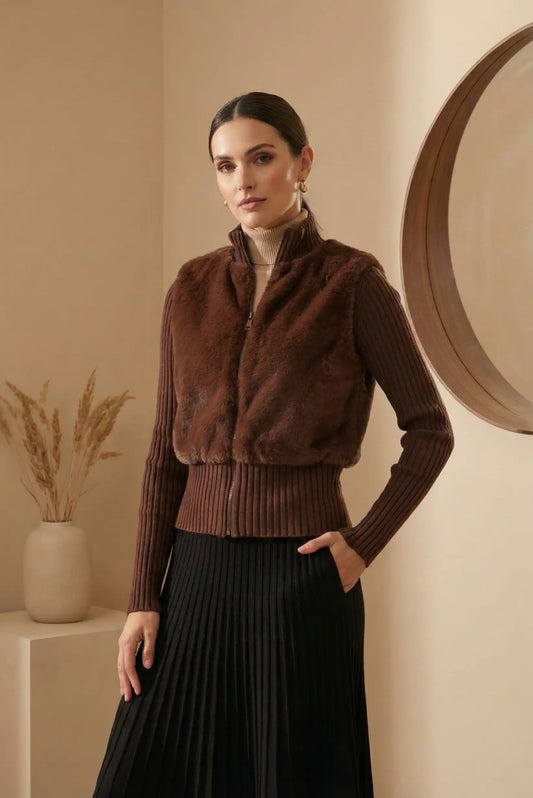 Chaqueta de pelo sintético marrón chocolate Chamonix - CHICA del Sur