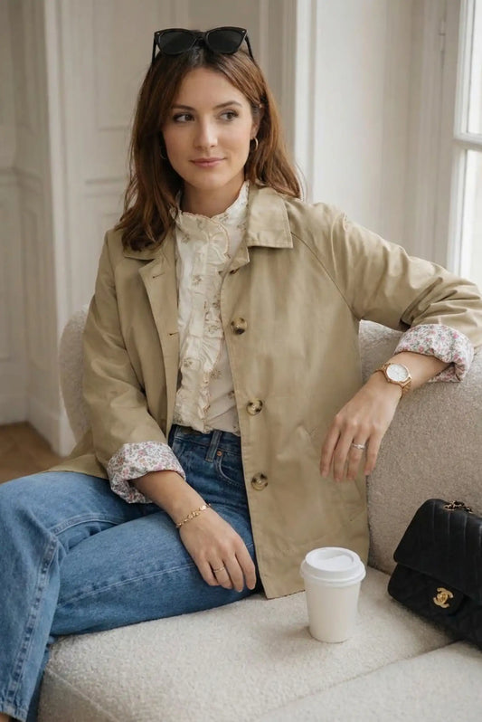 Chaqueta Mujer Beige Algodón Detalle Floral | Primavera