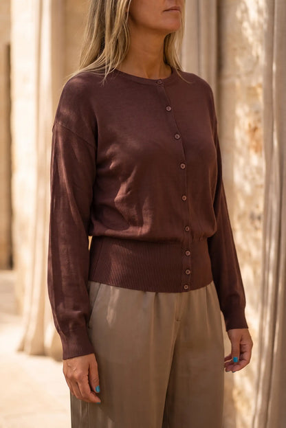 Chaqueta de Punto Fina Burdeos para Mujer | Colección Terra